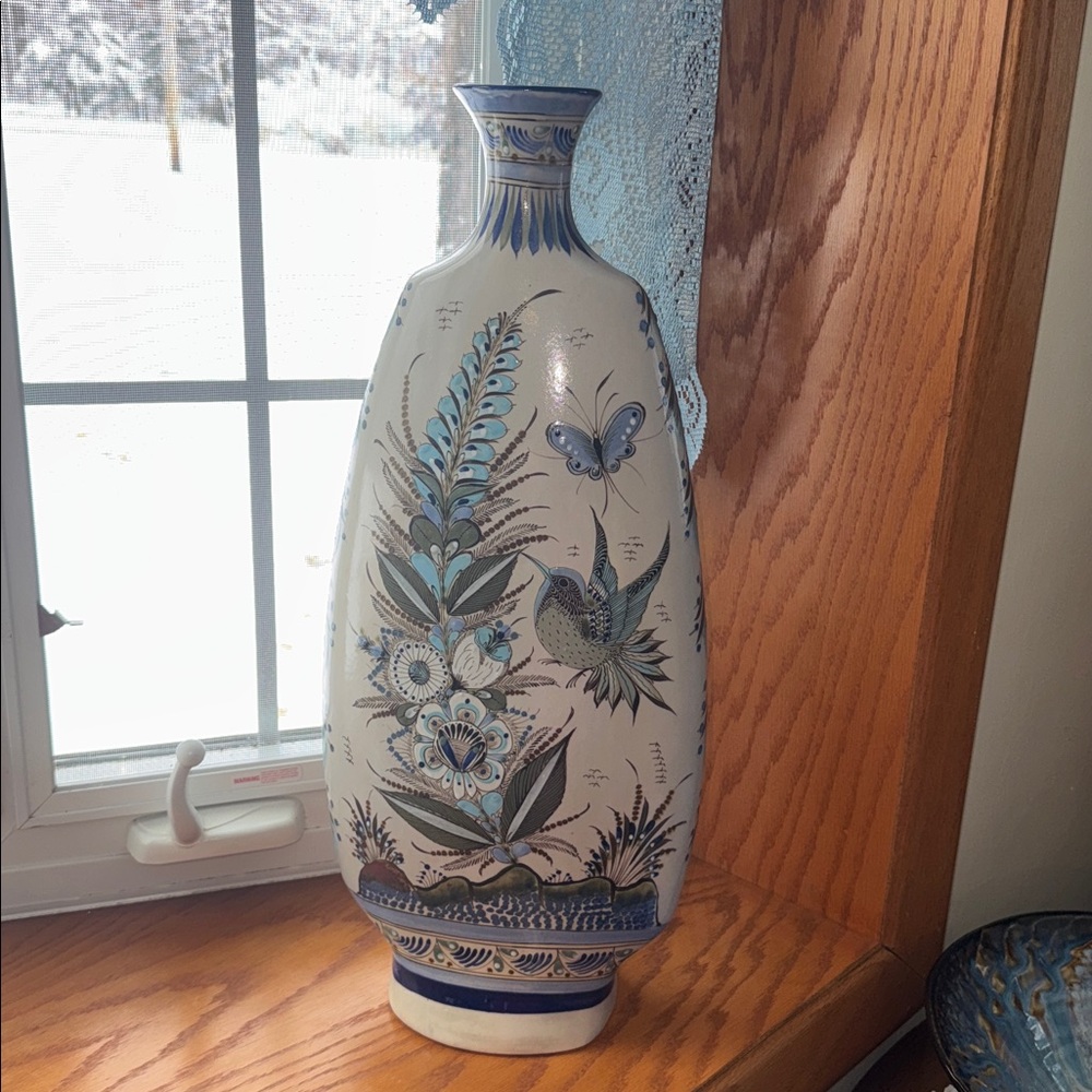 Ken Edwards 22.25” Floral Butterfly and Bird Design Vase Mexico